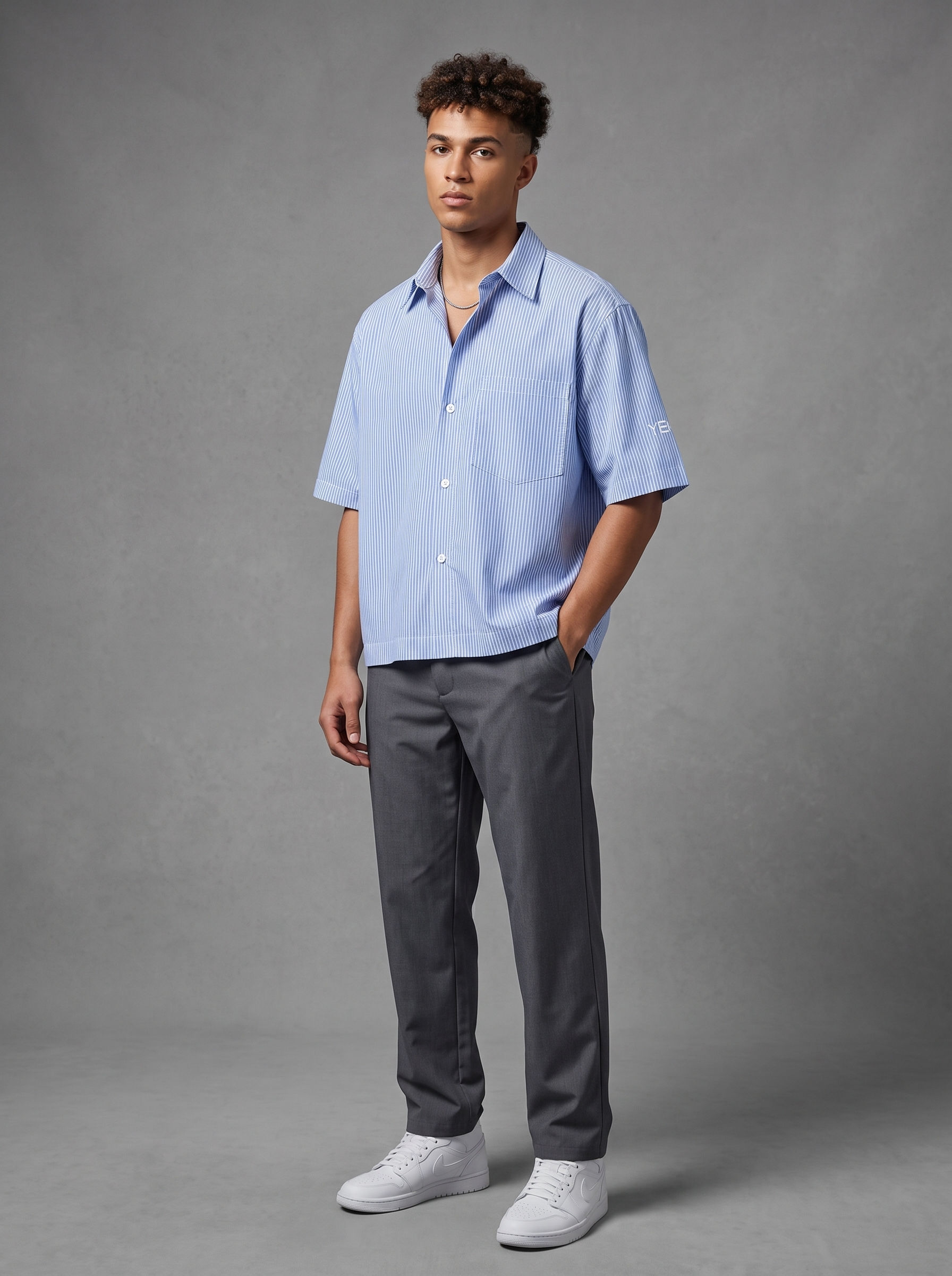 YESHUA Oversized Vertical Stripe Boxy Shirt