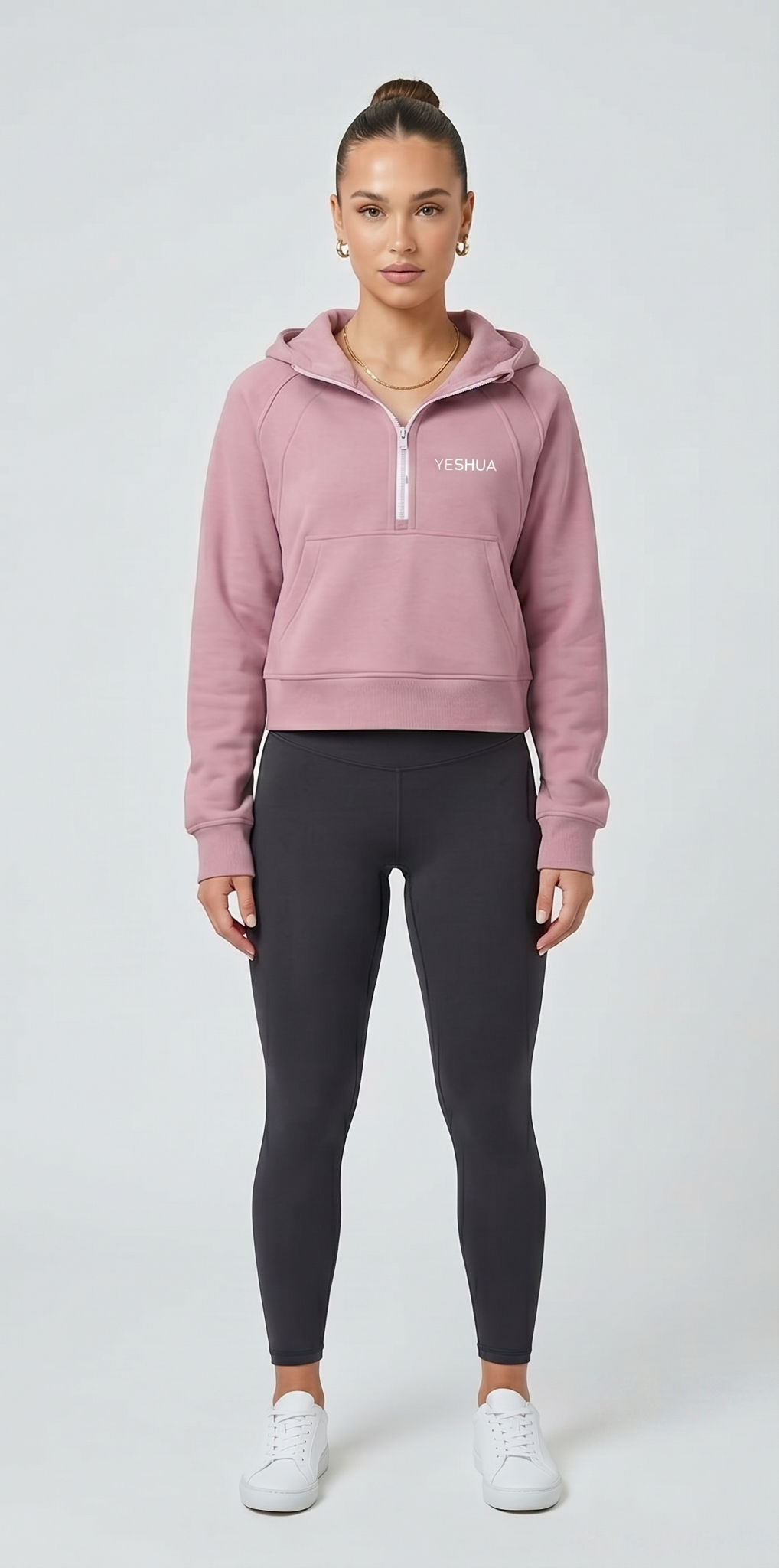YESHUA Women's Cropped Half-Zip Hoodie