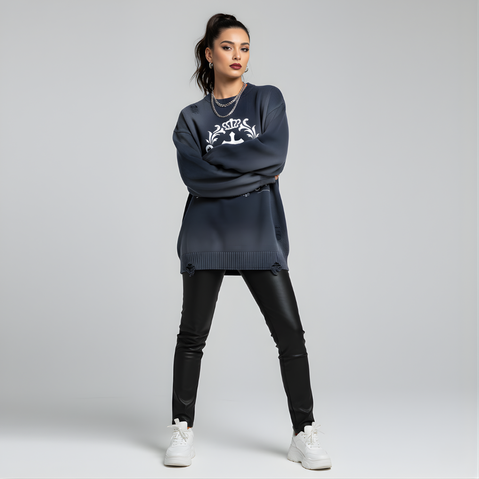 Vero Coraggio Sun Fade Distressed Ripped Crewneck Sweater - Style 01