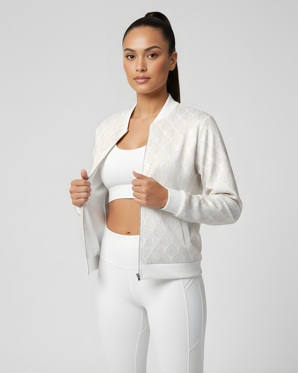 Paper Leaf Pattern Bomber Jacket