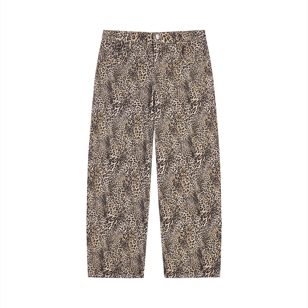 Thumbnail: YESHUA Unisex Vintage Wash Leopard Wide Leg Jeans