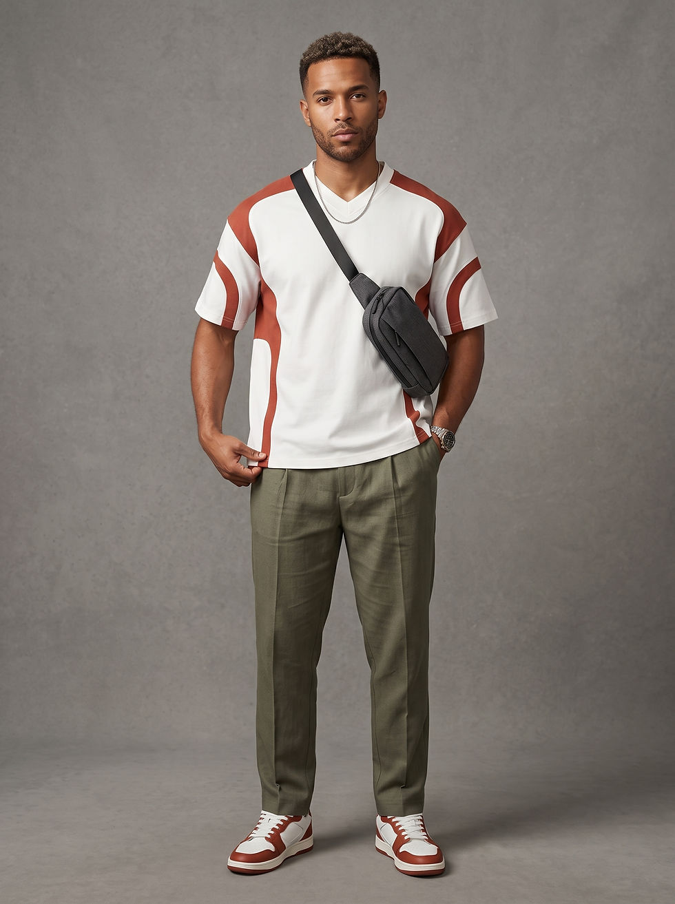 Unisex Colour Block V-Neck T-Shirt