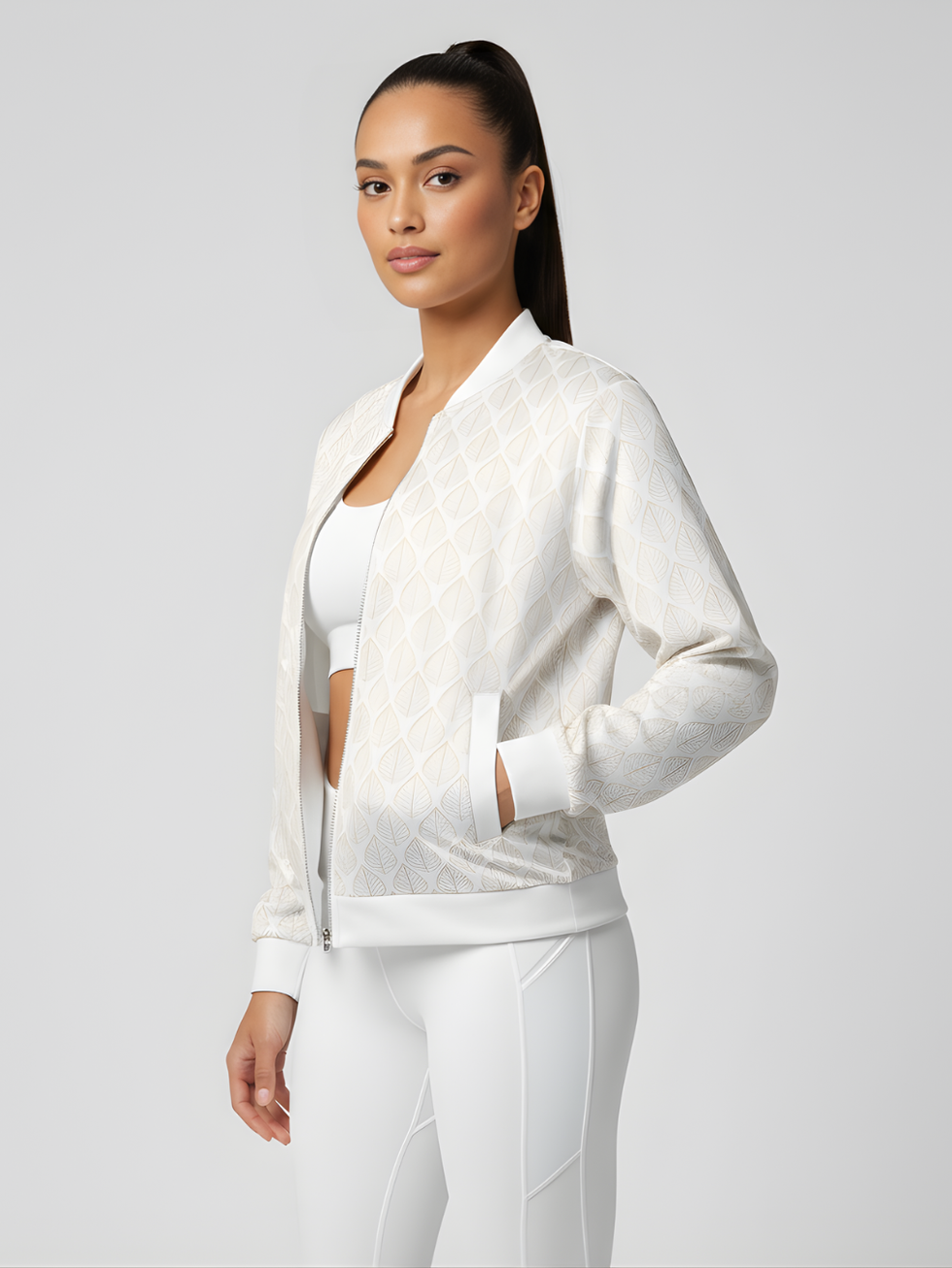 Paper Leaf Pattern Bomber Jacket