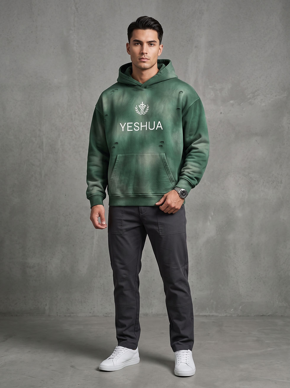 YESHUA Unisex Sunfade Frayed Fleece Hoodie