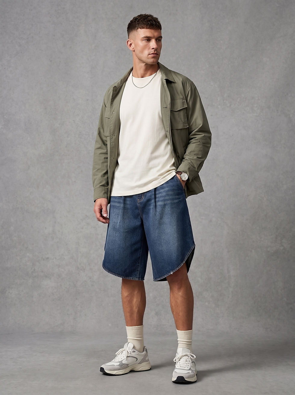 YESHUA Men’s Wide Leg Denim Shorts