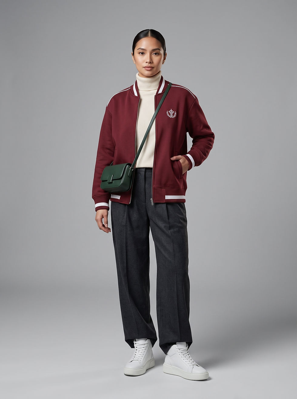 YESHUA Contrast Piping Zip Bomber Jacket