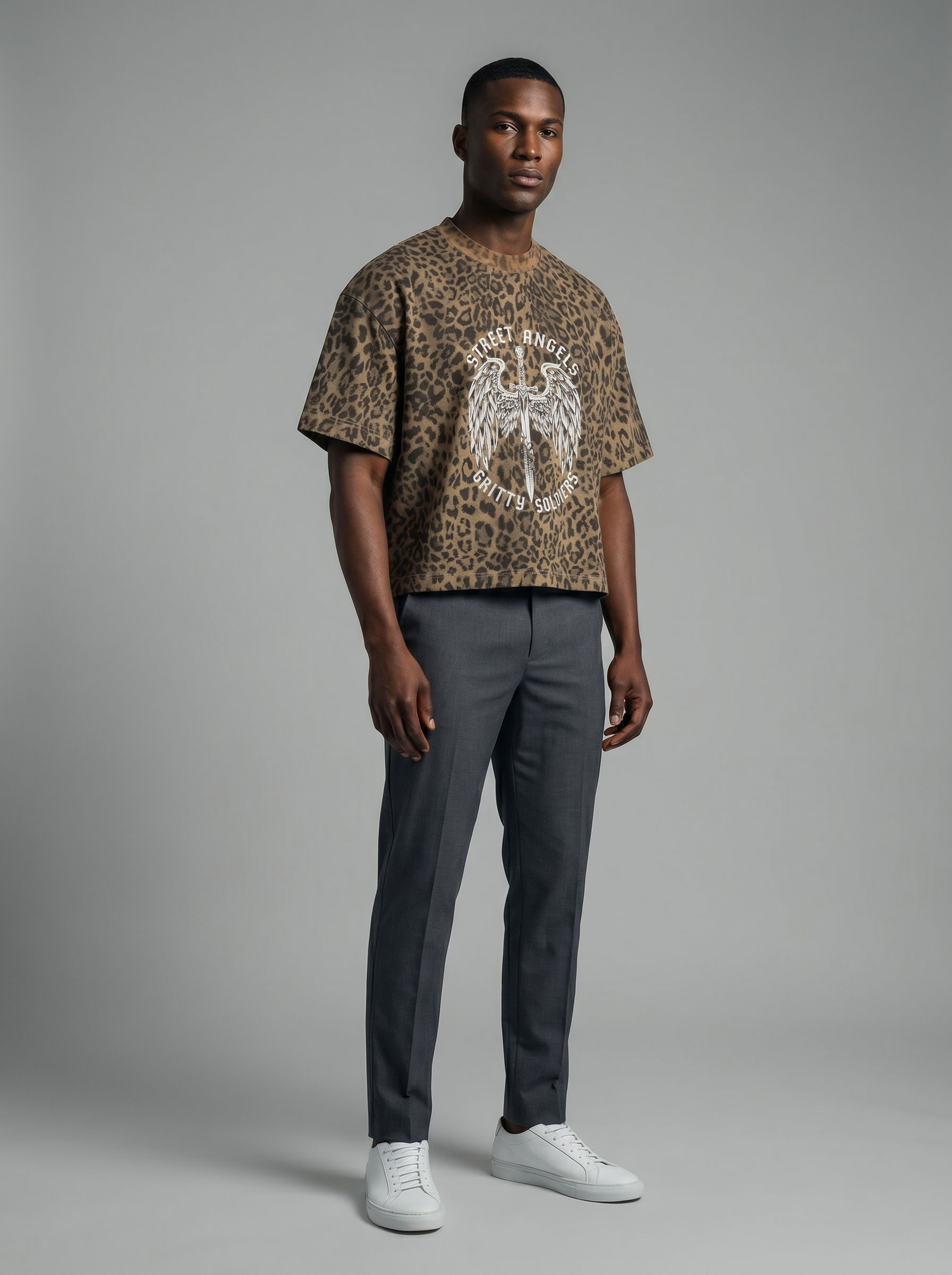 YESHUA Unisex Leopard Print Boxy T-Shirt