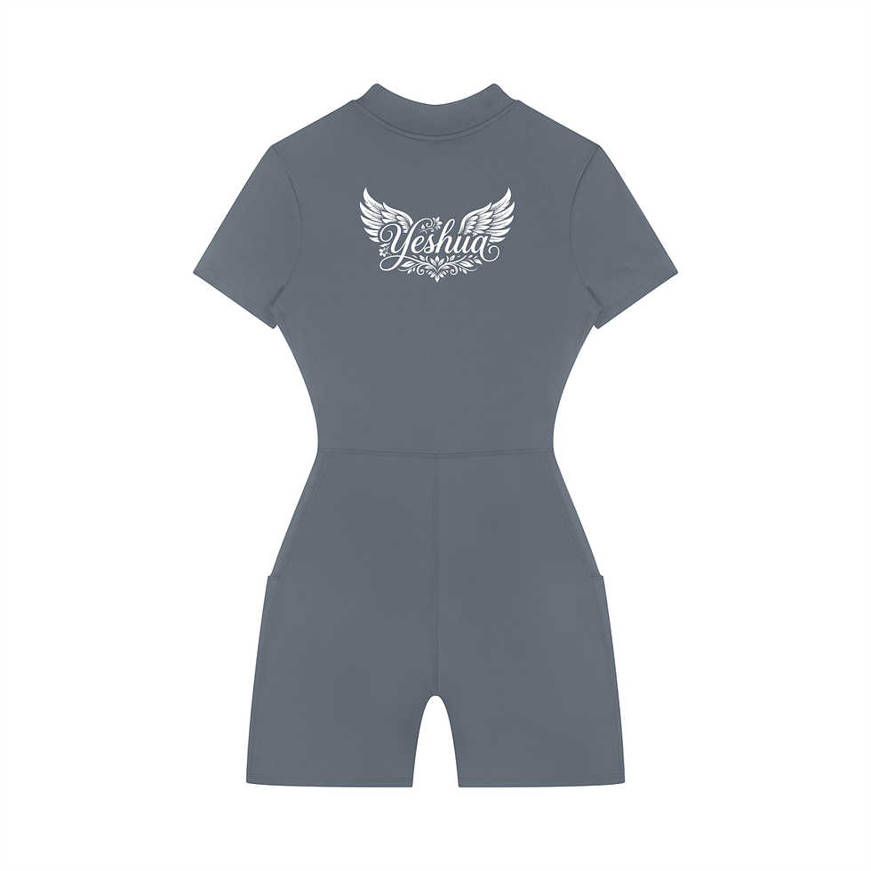 Thumbnail: YESHUA Women's Quarter-Zip Short Sleeve Romper