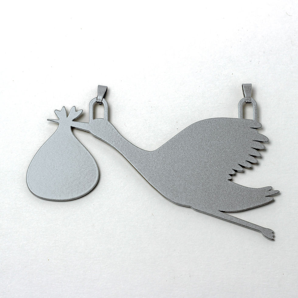 Silver stork carrying a baby bundle charm