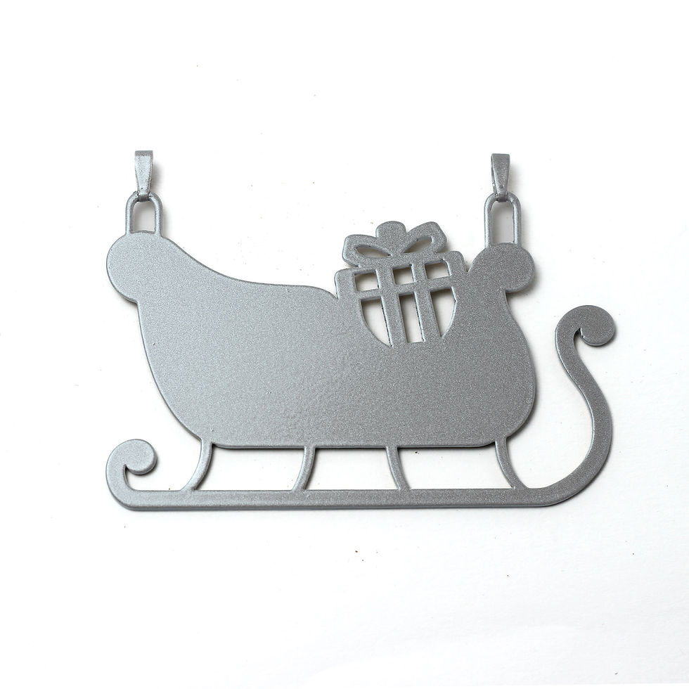 Silver sleigh charm with a gift silhouette