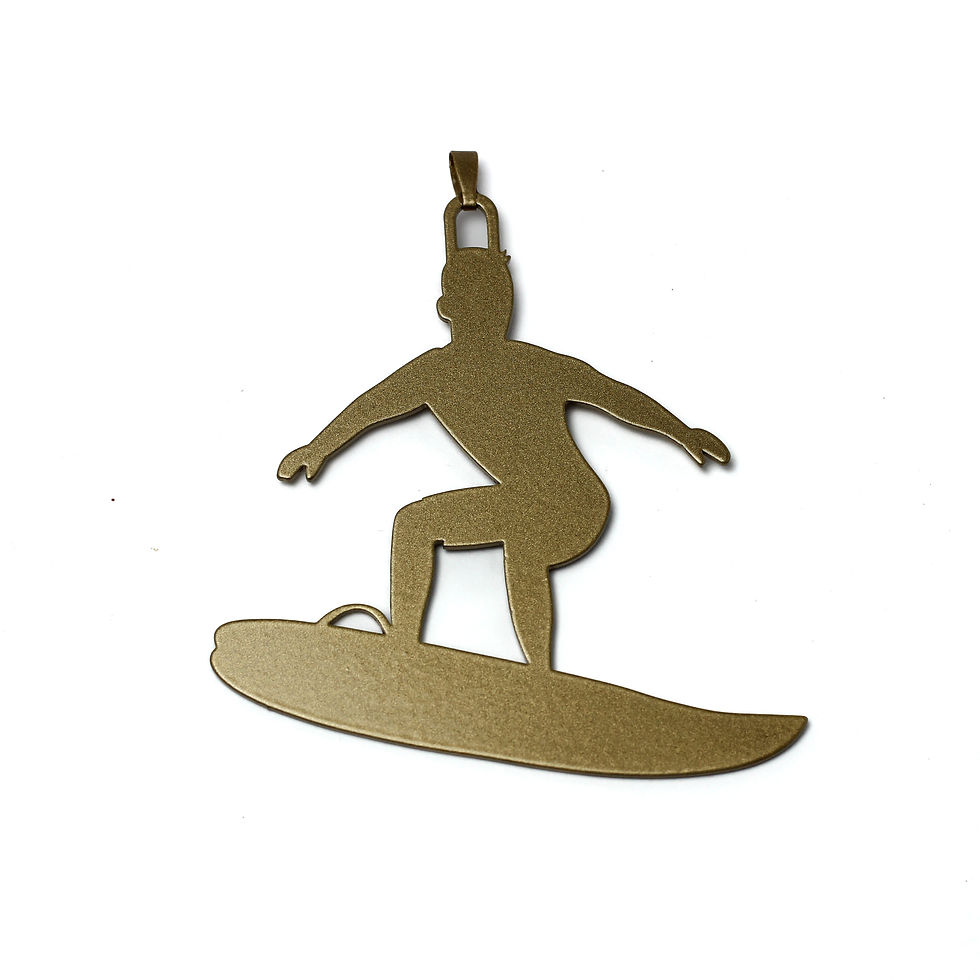 Gold male surfer charm silhouette for jewelry