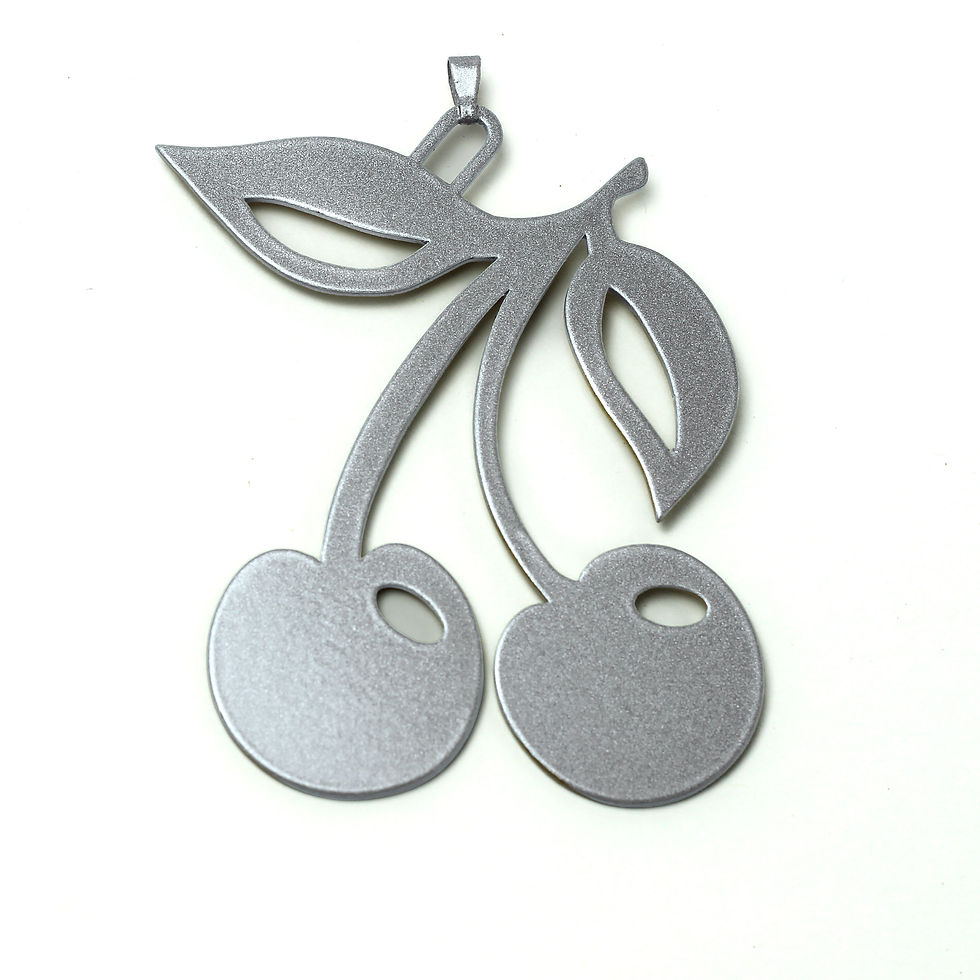 Silver Fruit Cherries Charm pendant with two leaves