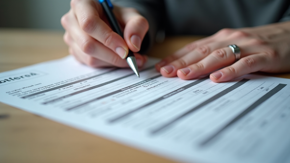 Close-up view of a volunteer filling out a foster care application form