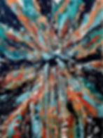 Une œuvre abstraite et très colorée, peinte à la main
