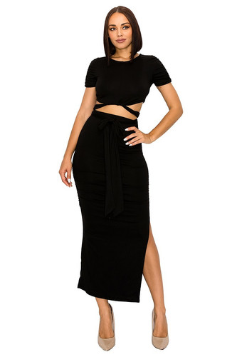 【THE MOZZ】Pleet Two-CUT Long Skirt Boohoo ME