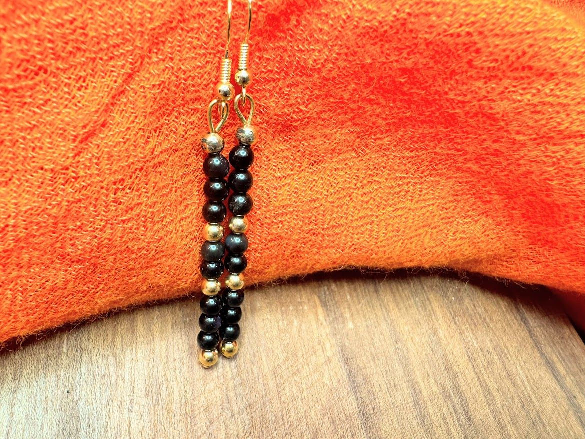 🟡 Boucles d’Oreilles Protecta – Obsidienne Noire & Or