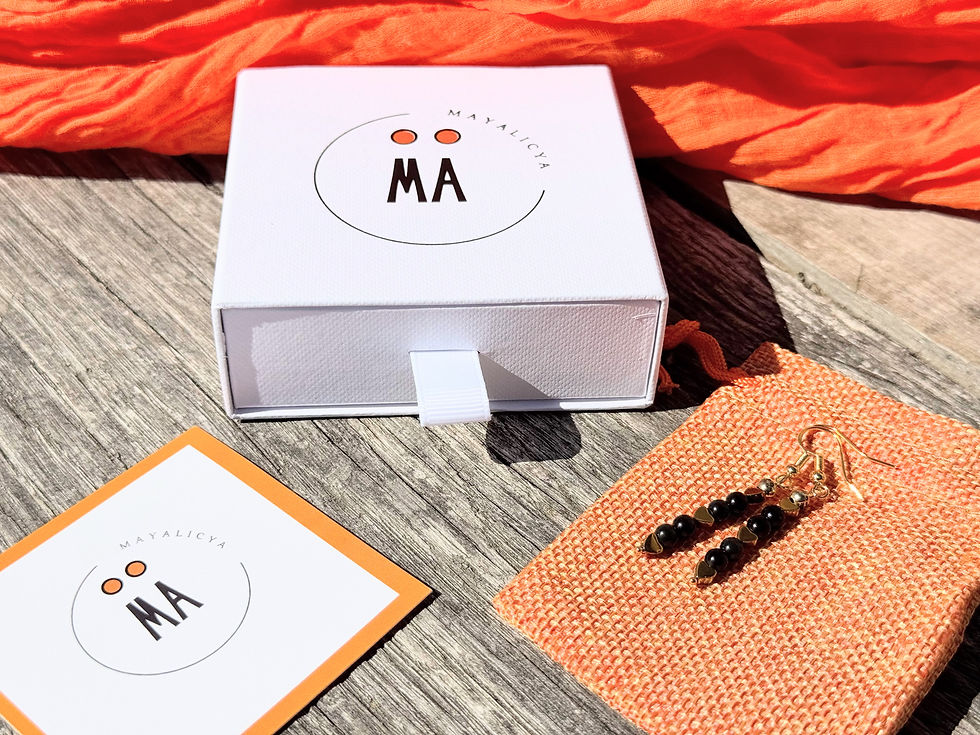 Miniature : 🖤 Boucles d’Oreilles Te Quiero – Obsidienne & Hématite Dorée