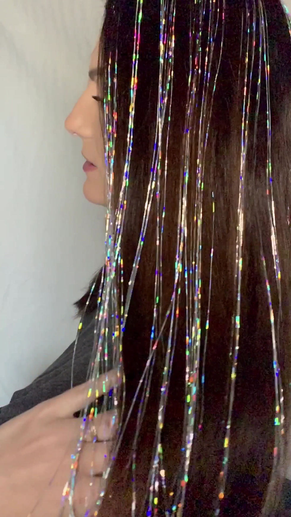 Thumbnail: Silver Holographic Sparkle - Tape-in Tinsel Extensions
