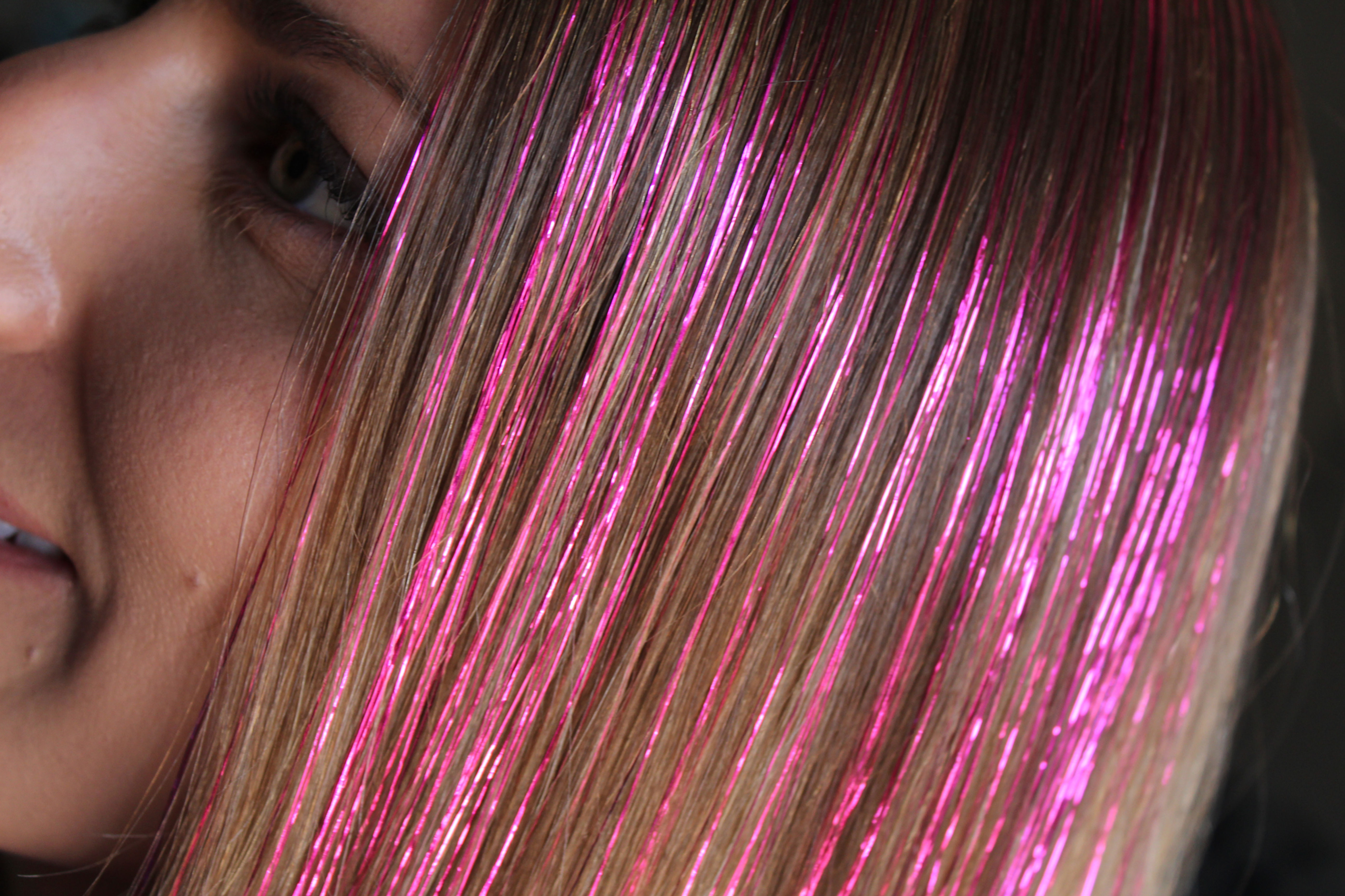 Neon Pink Fuschia- Tape-in Tinsel Extension