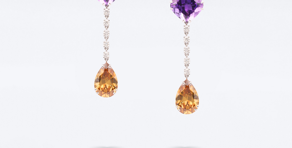 Ohrgehänge mit Gelbem Zirkon und Amethyst
