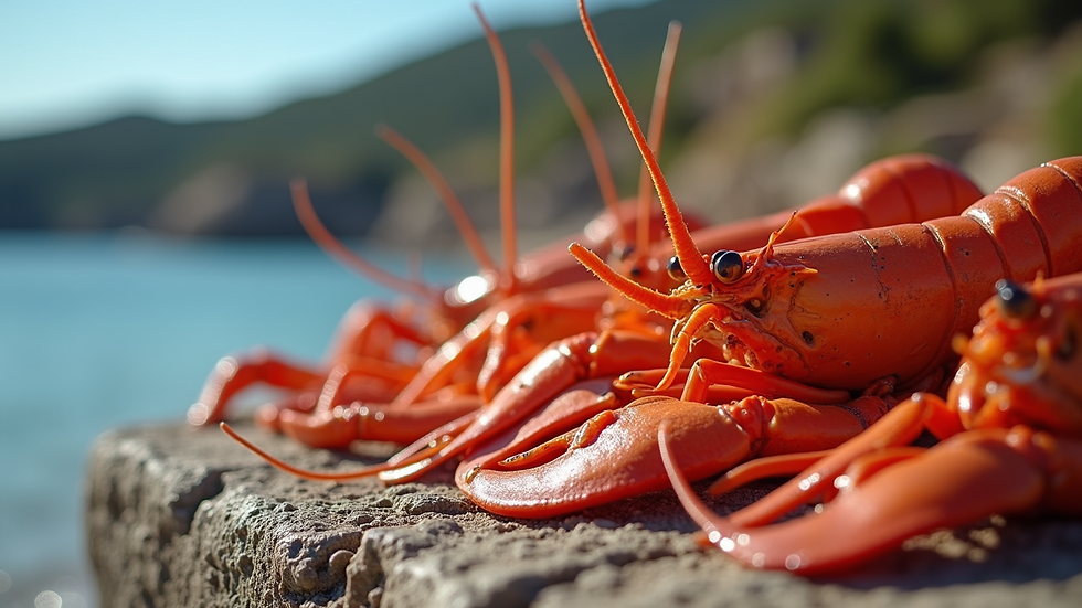 Primer plano de una mariscada con centollos y langostinos frescos