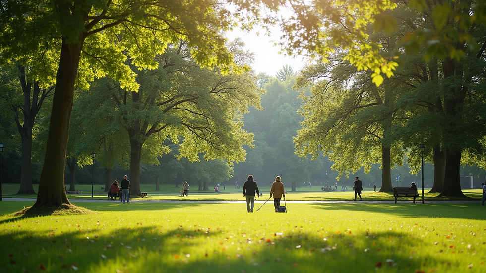 High angle view of a serene park with people enjoying nature