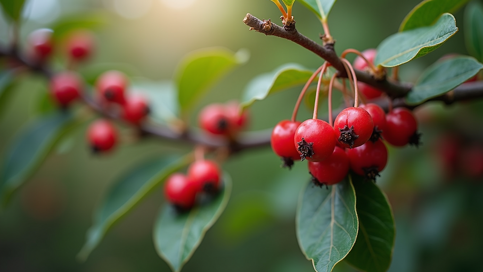 Close-up view of fresh Schisandra berries on a branch