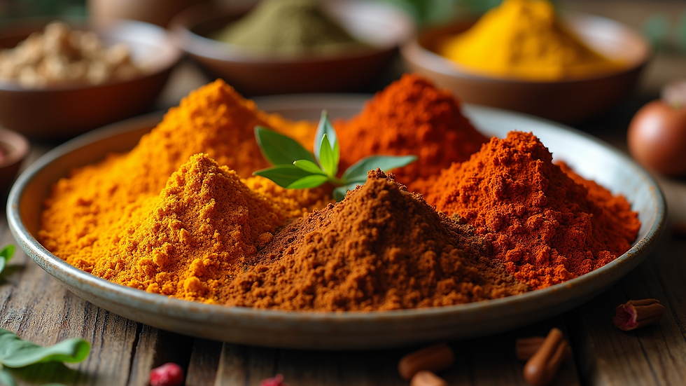 High angle view of spices used in Indian cuisine