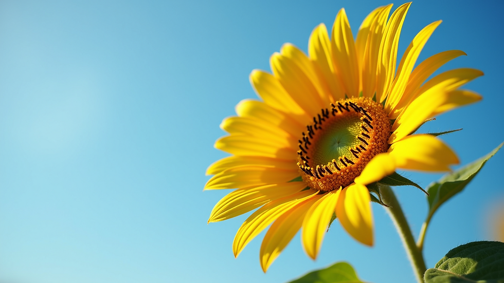 Close-up view of a vibrant yellow sunflower against a clear blue sky