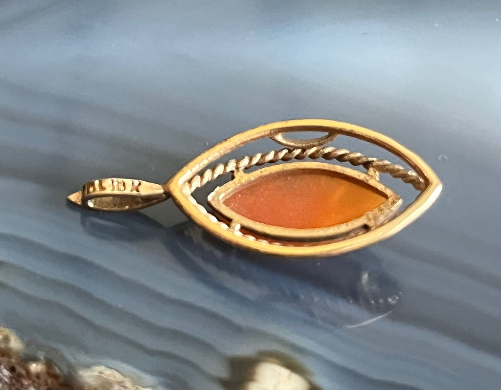 Thumbnail: Vintage 10K Yellow Gold Marquise Navette Carved Shell Cameo Pendant
