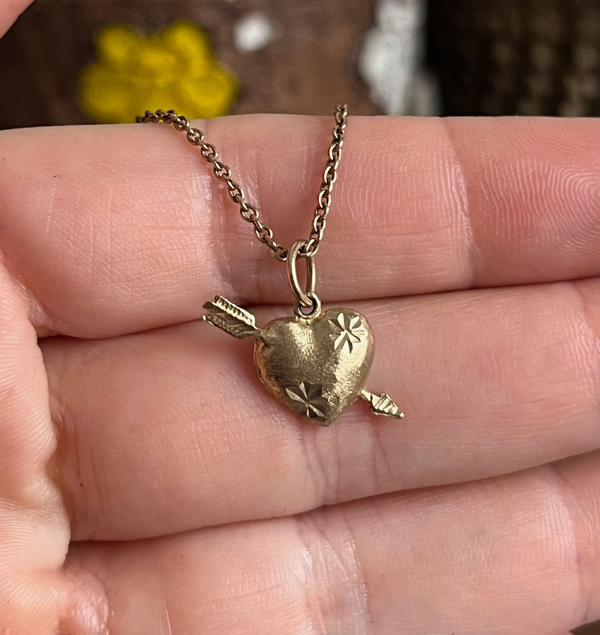 Vintage 10K Gold Star Cut Heart with Arrow Charm or Pendant