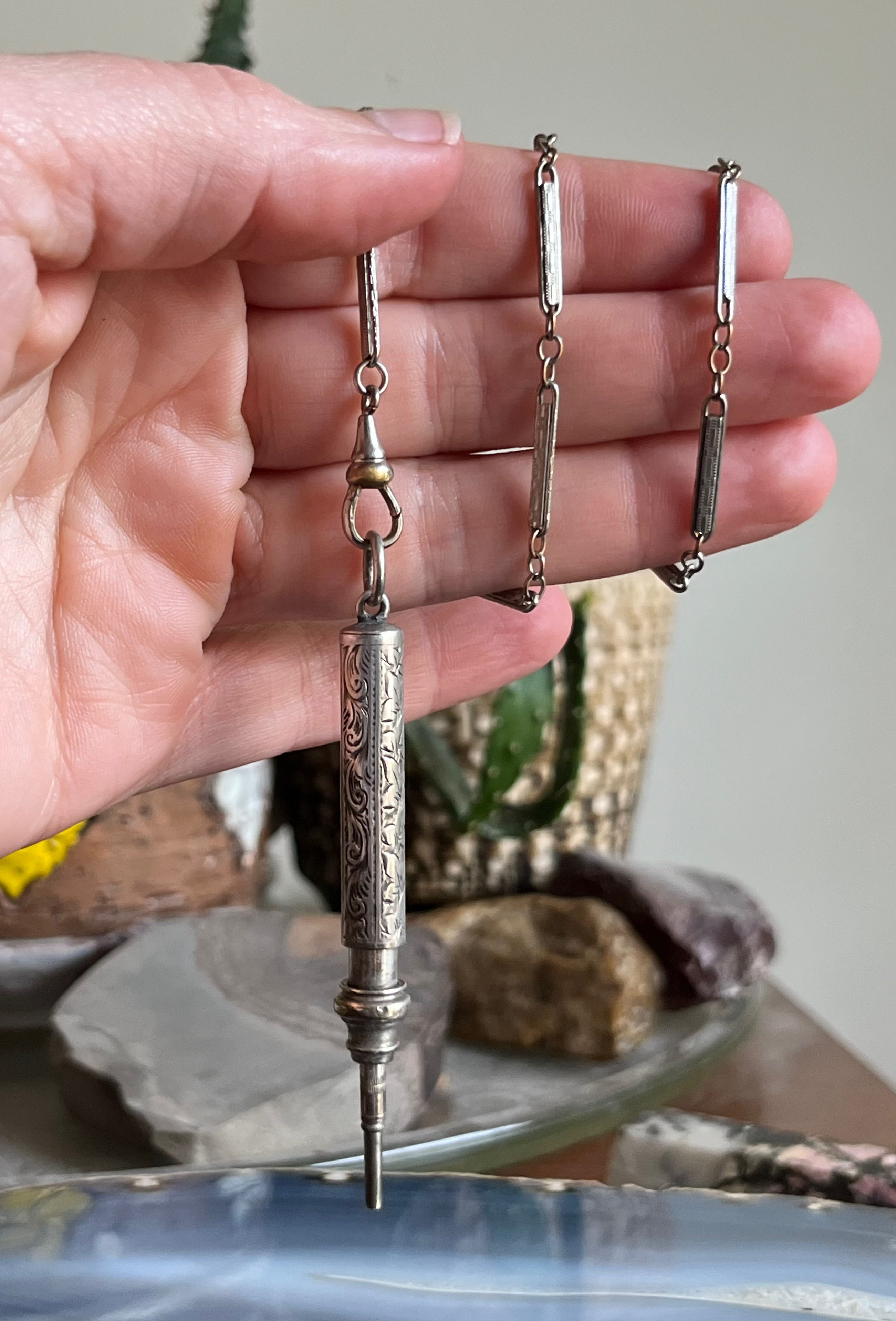 Antique Sterling Silver Chatelaine Pendant Pencil