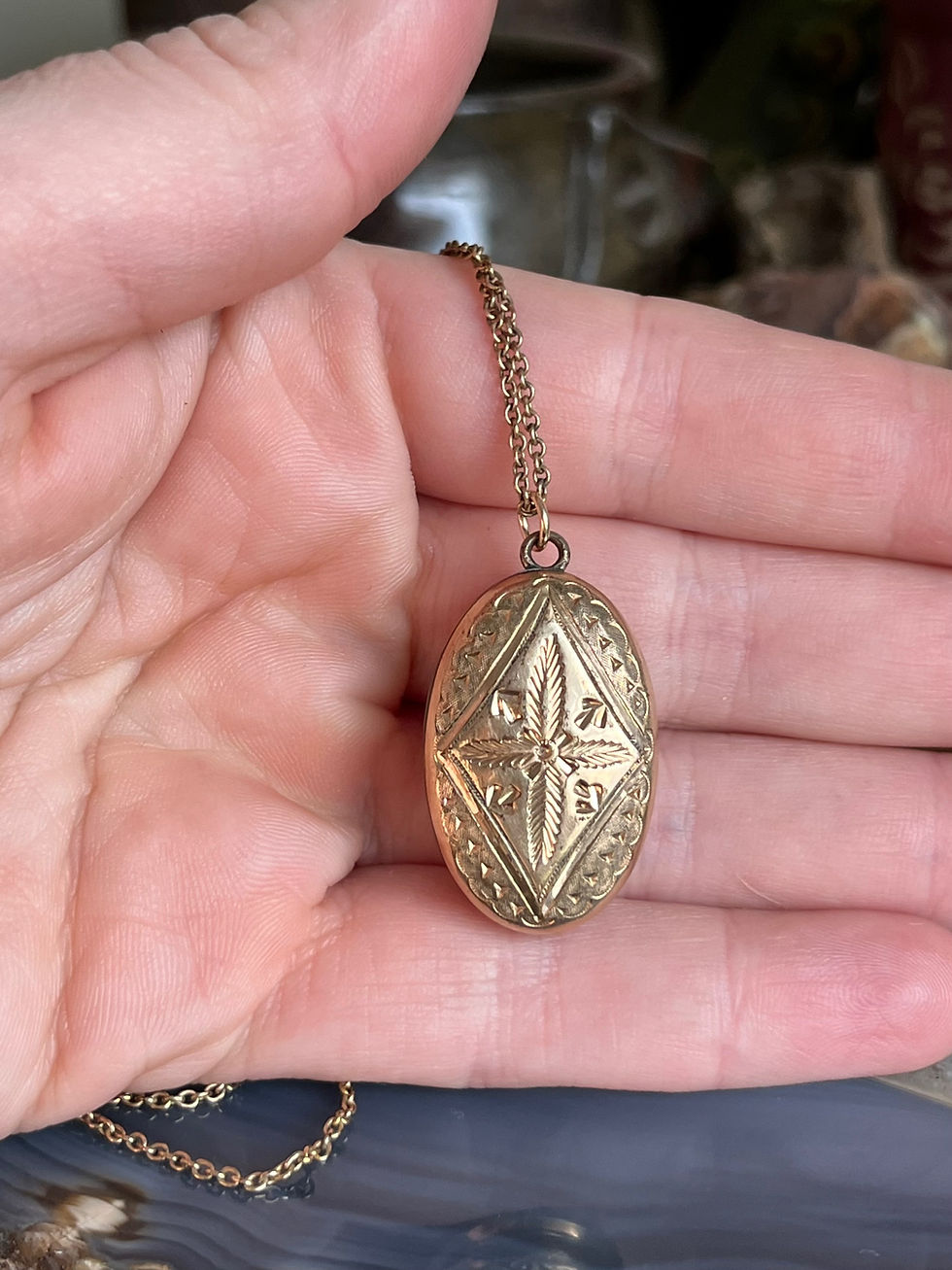 Thumbnail: Antique Victorian Gold Filled Enamel Oval Photo Locket