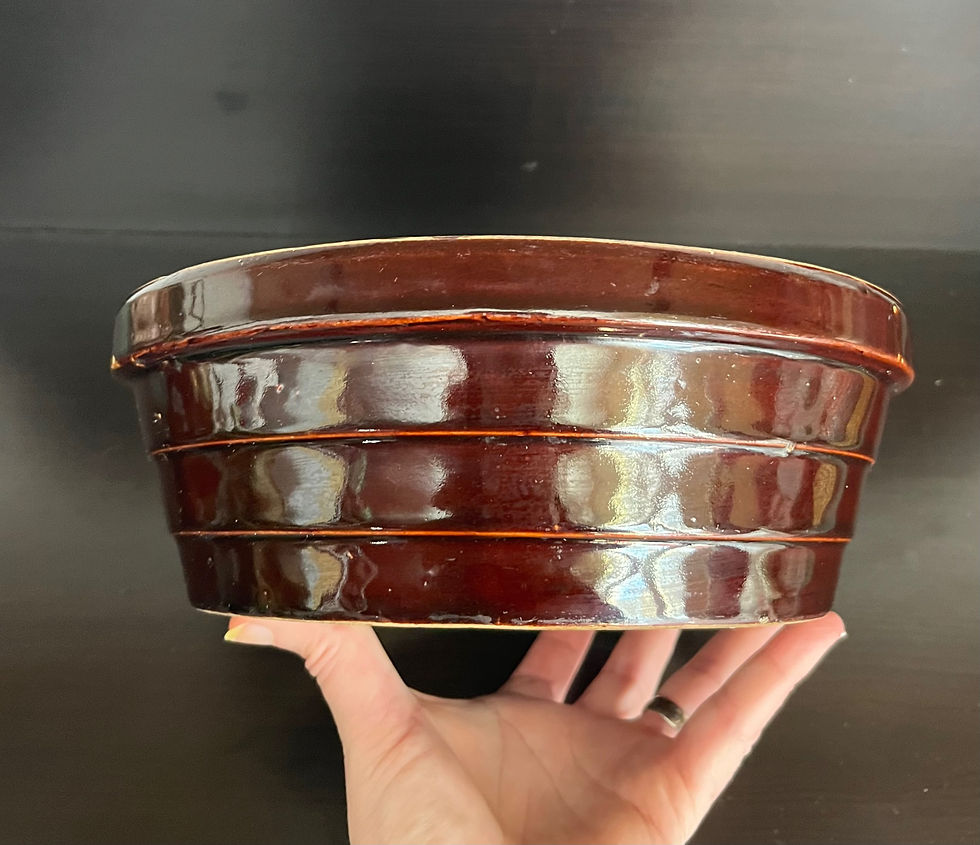 Thumbnail: Vintage Farmhouse Kitchenware Brown Yellow Ware Low Banded Mixing Serving Bowl
