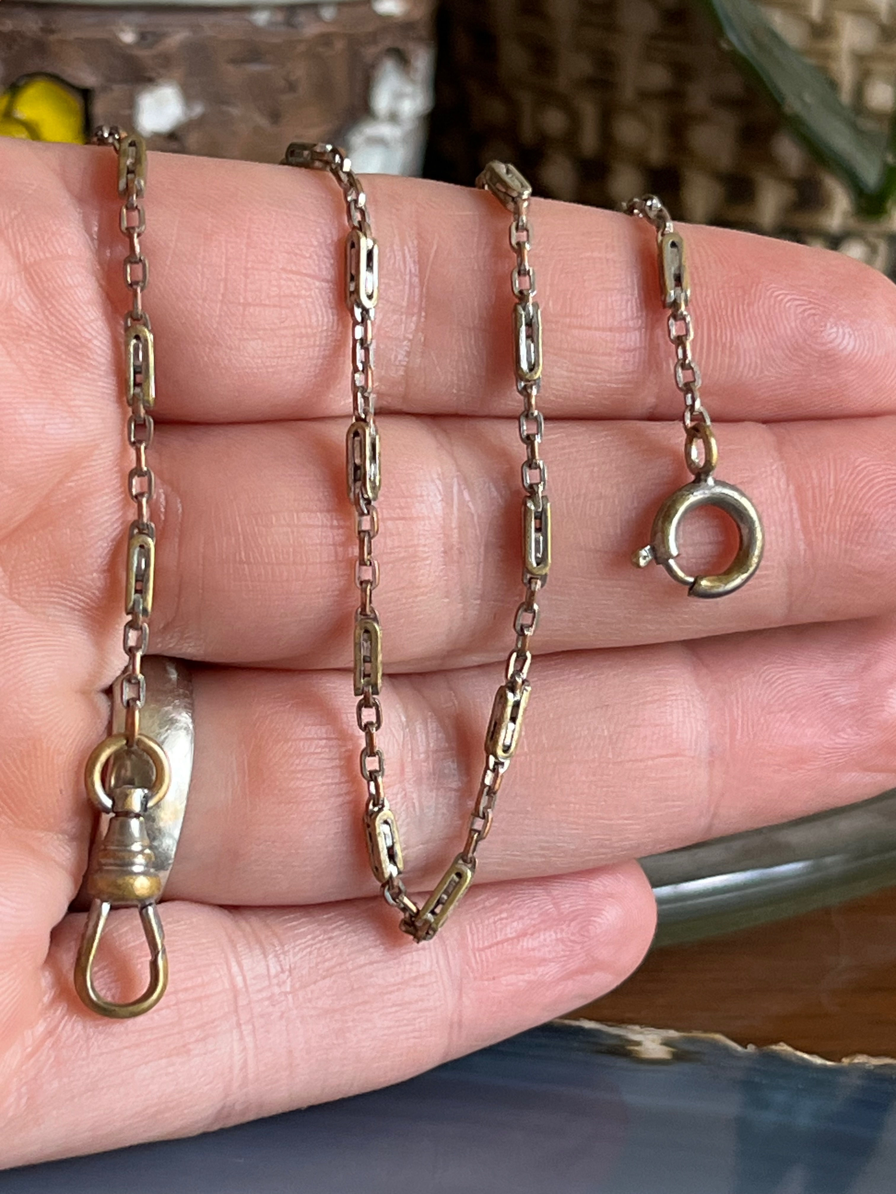 Vintage Antique Radio Gold Tone White Metal Unusual Link Watch Fob Layering Chai
