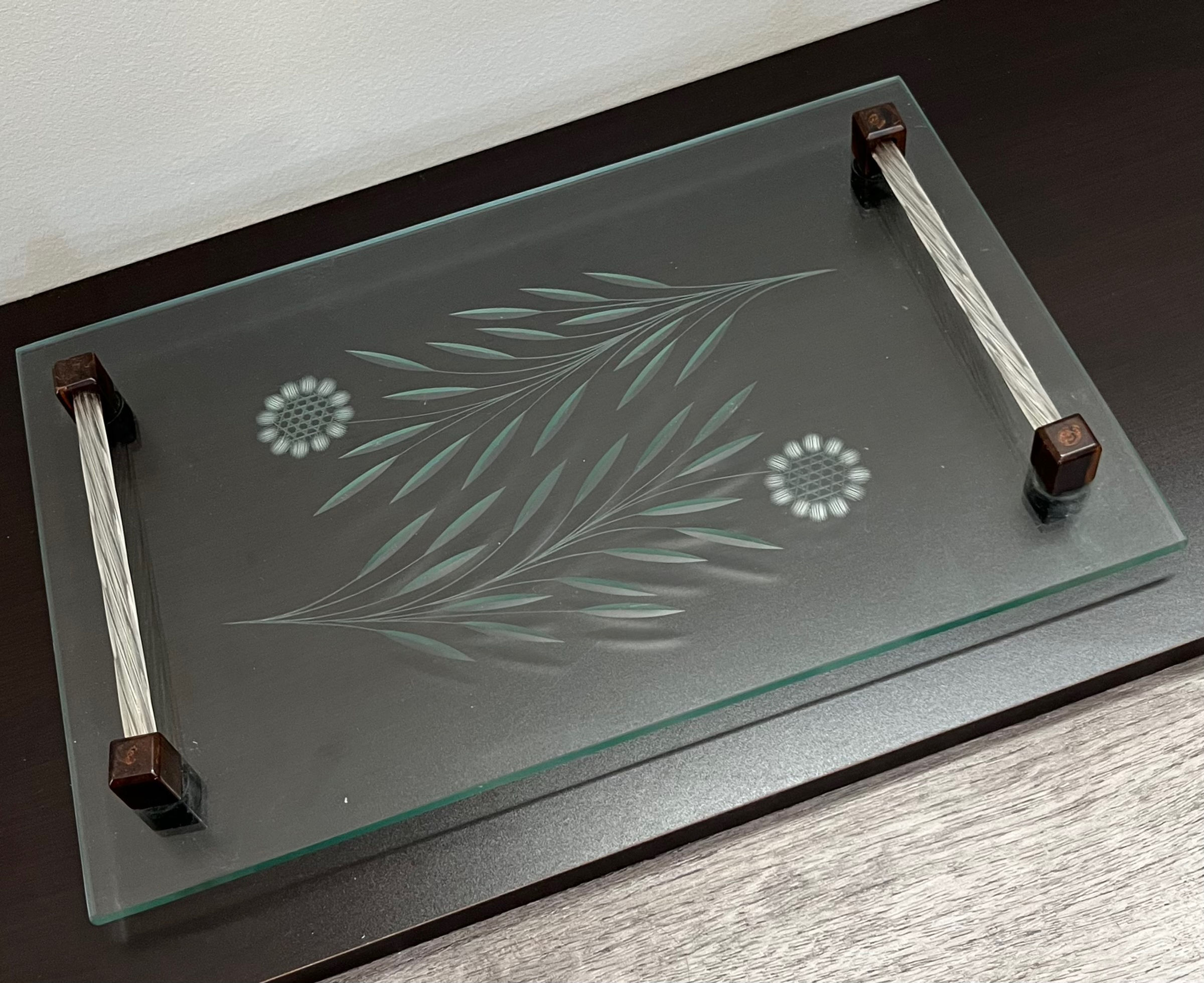Art Deco Etched Glass and Bakelite Vanity Dresser or Serving Tray