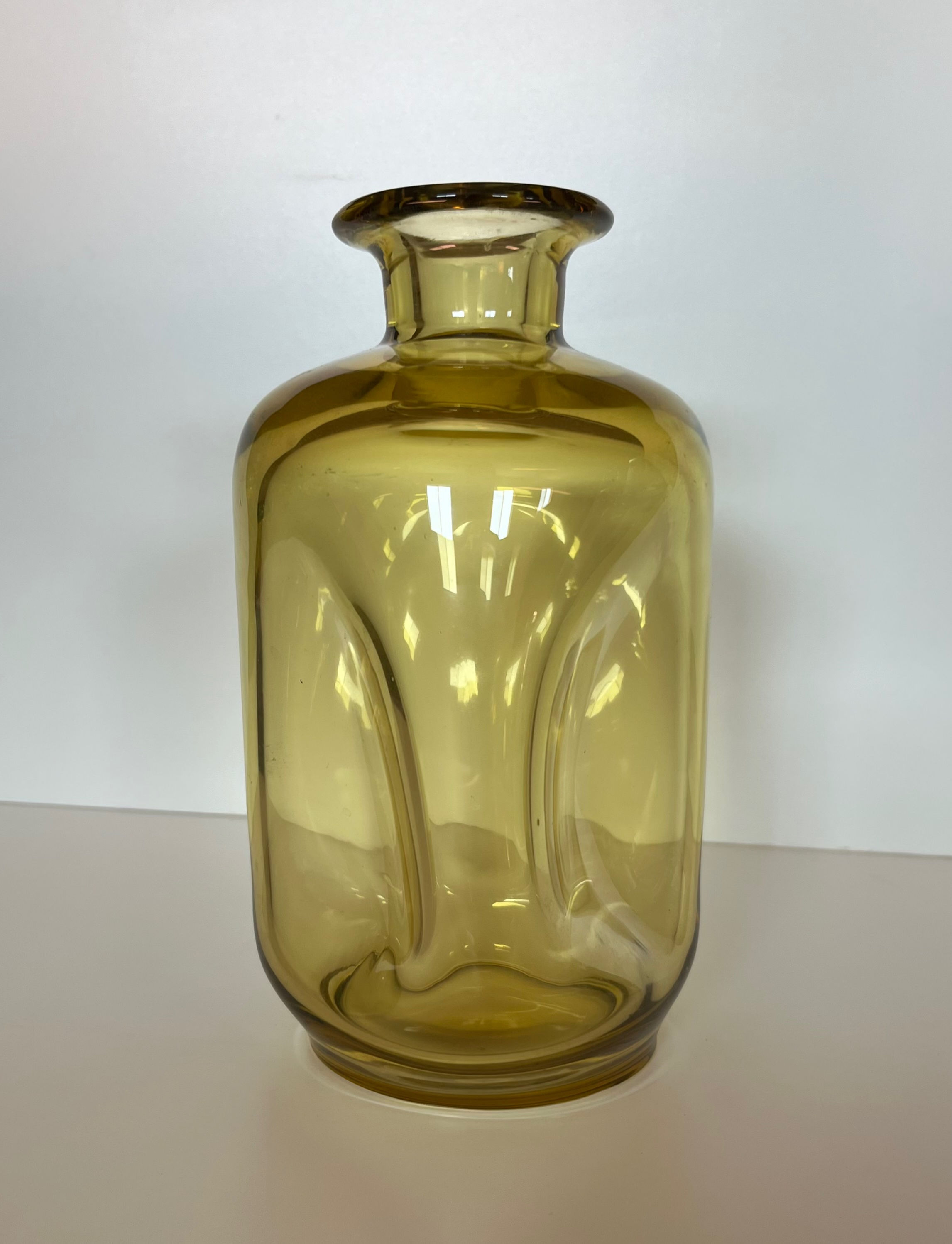 Vintage Mid Century Amber Glass Blenko Style Pinched Vase