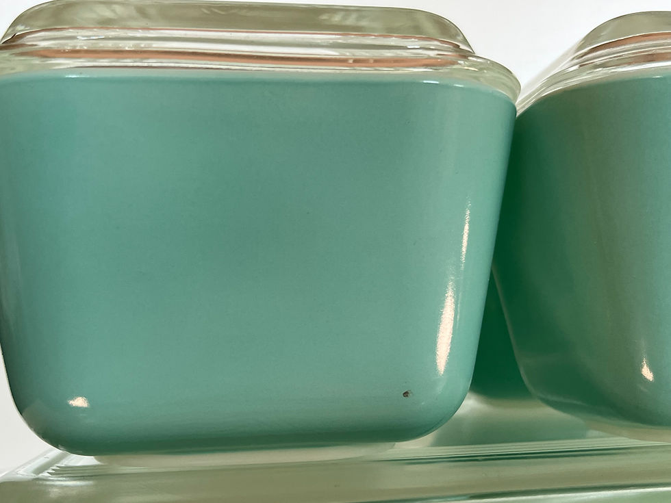 Thumbnail: Full Set Vintage Pyrex Turquoise Fridgies Refrigerator Dishes 503 502 & 501 X 2