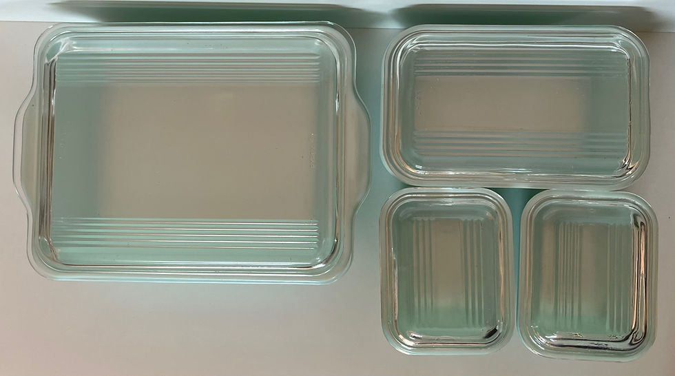 Thumbnail: Full Set Vintage Pyrex Turquoise Fridgies Refrigerator Dishes 503 502 & 501 X 2