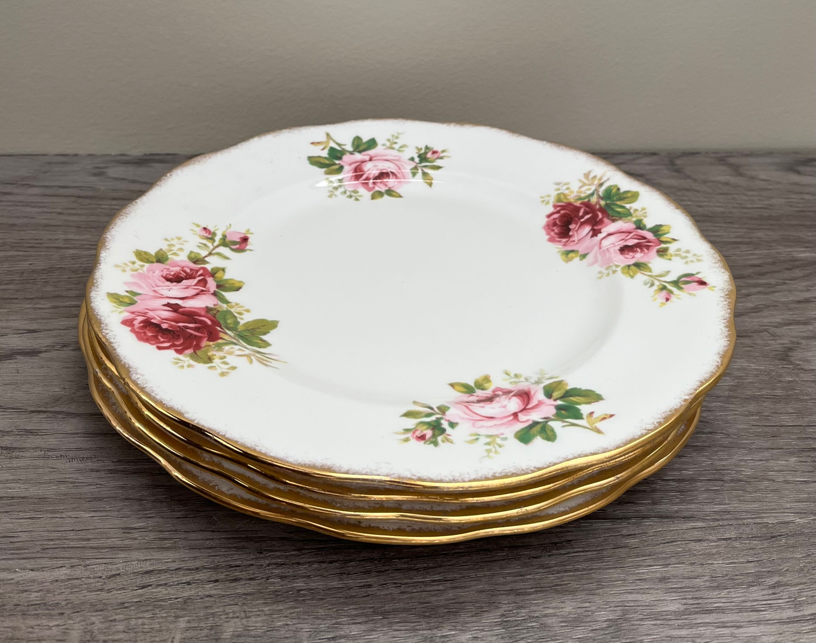 Set of 4 Royal Albert Bone China American Beauty Dinner Plates