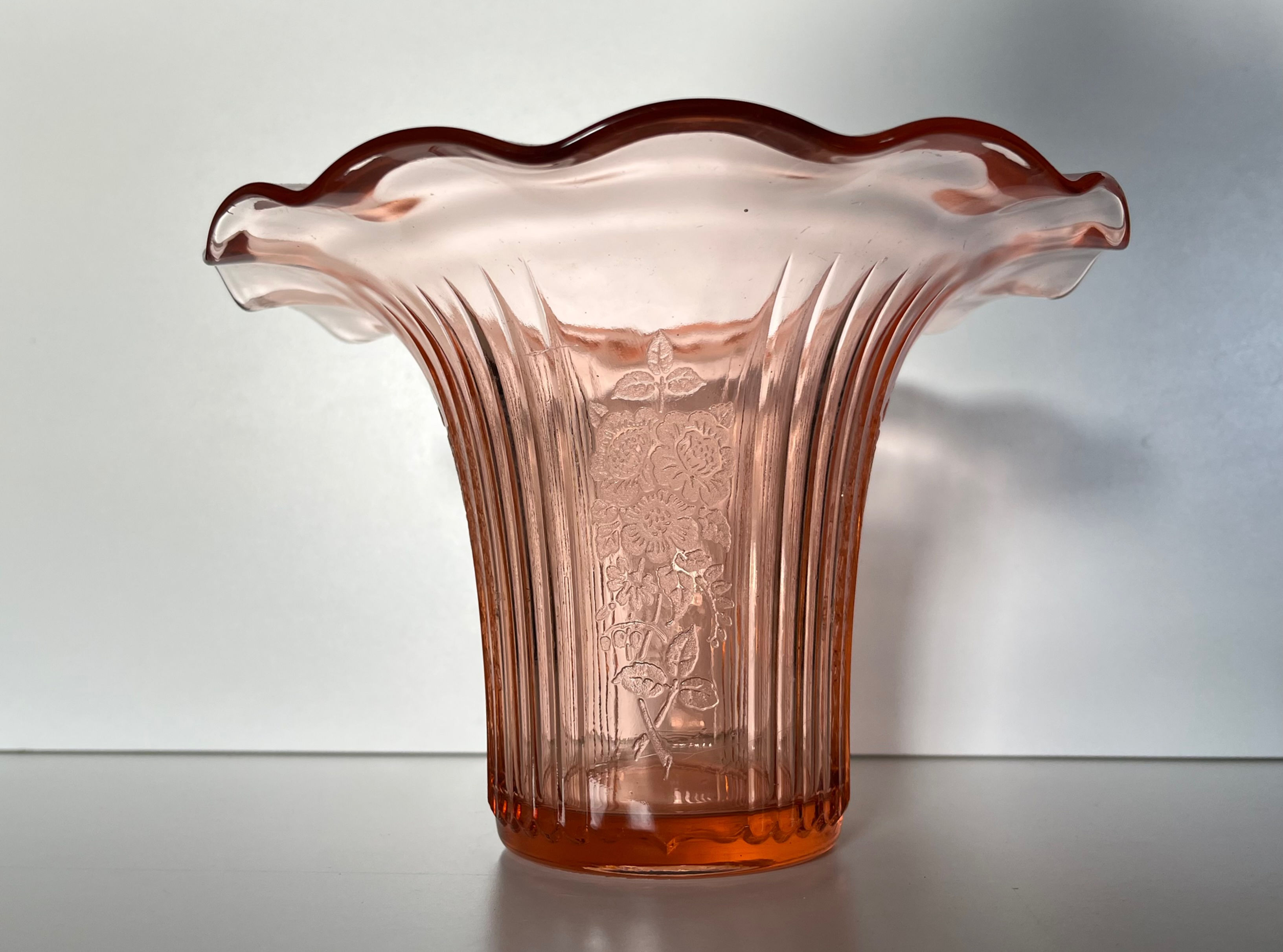 Vintage Federal Pink Depression Glass Mayfair Open Rose Sweet Pea Vase