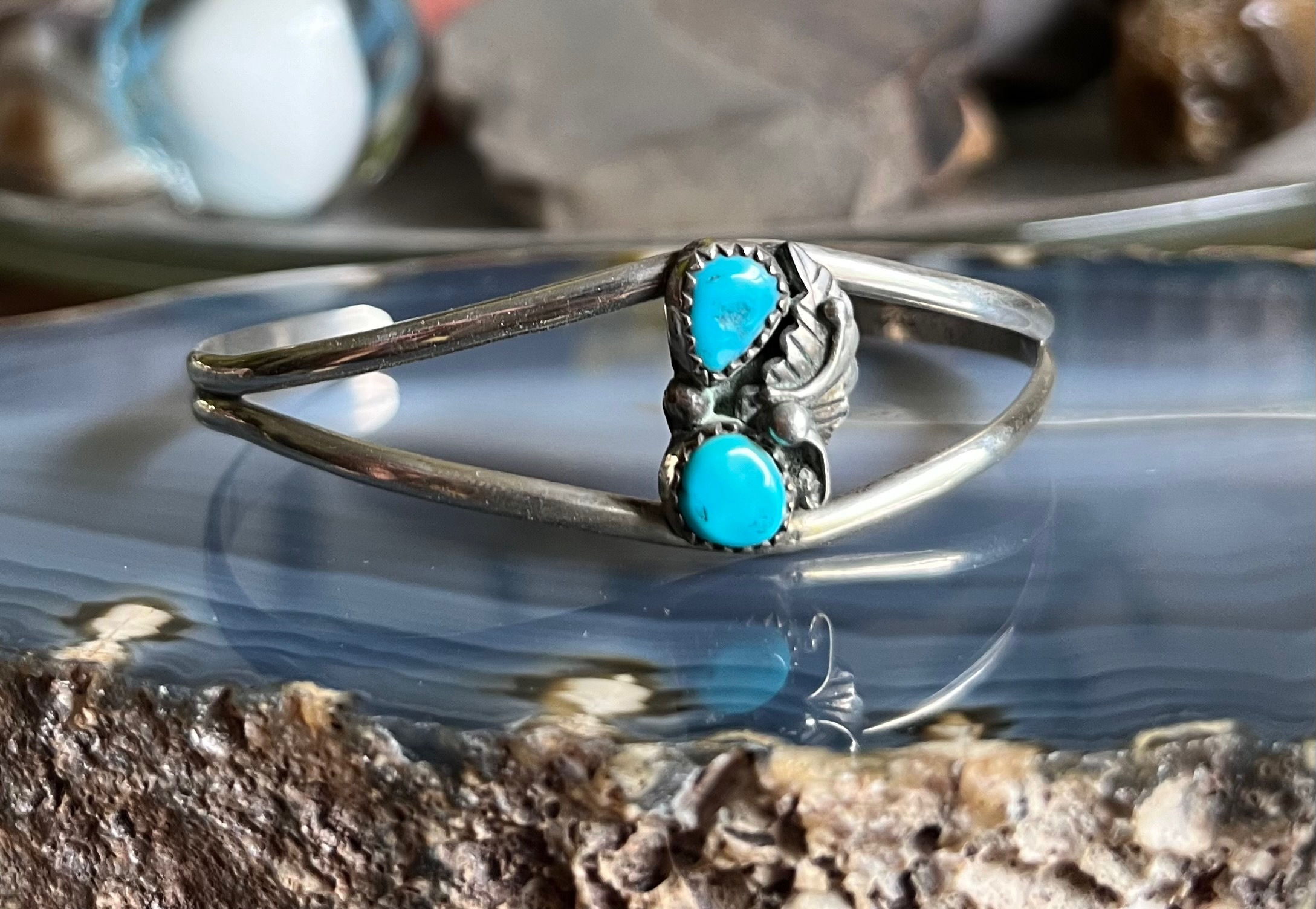Vintage Sterling Silver Turquoise Navajo Cuff Bracelet
