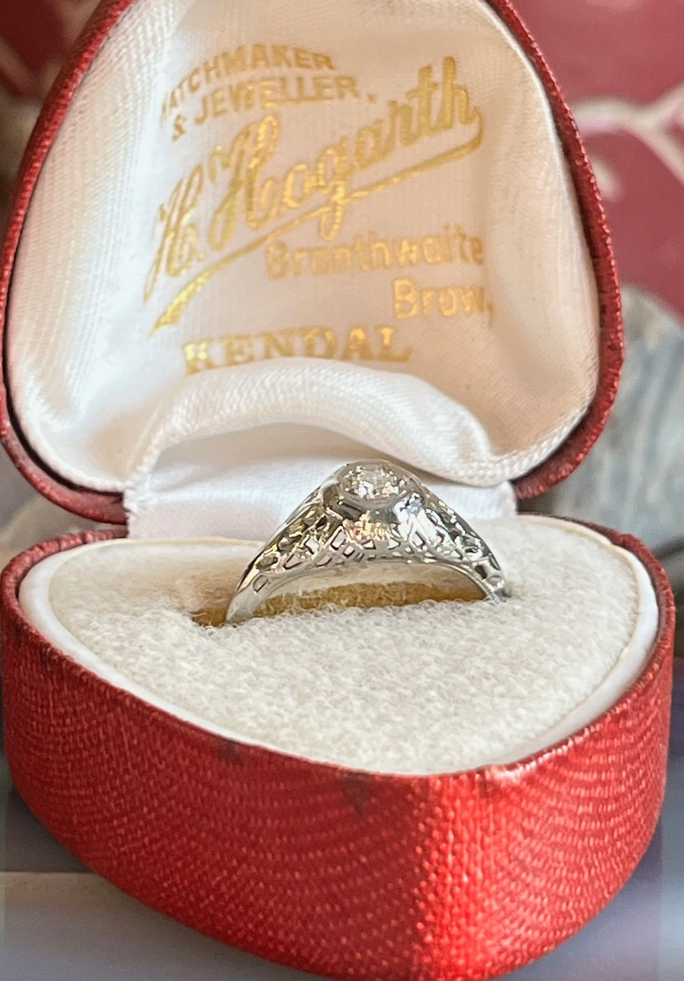 Thumbnail: Antique Art Deco 18K White Gold Diamond Filigree Engagement Ring