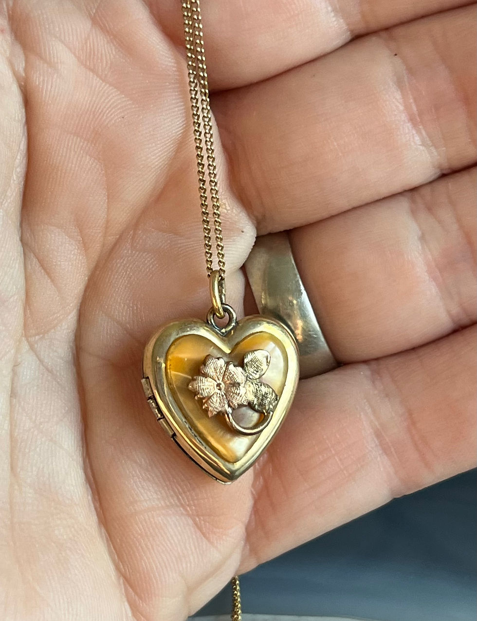 Thumbnail: Vintage Gold Filled Floral Heart Shaped Locket Necklace