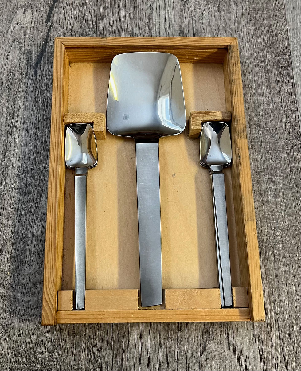 Thumbnail: Modernist MCM Arthur Salm Stainless Steel Dessert Spoons Serving Set Nerva