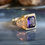 Thumbnail: Vintage Art Deco White and Yellow 10K Gold Amethyst Ladies Signet Ring