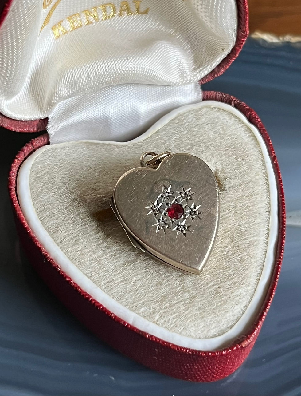 Thumbnail: Antique Gold Filled Pink Tourmaline and Diamond Heart Shaped Locket
