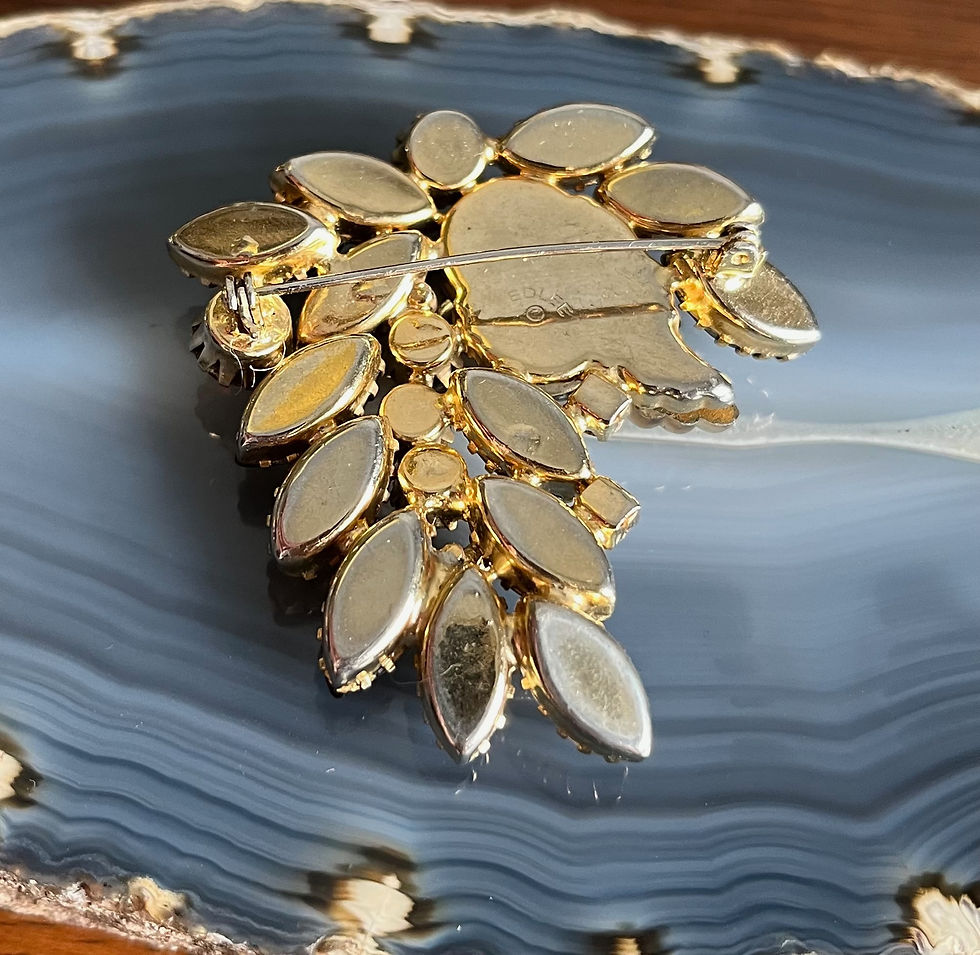 Thumbnail: Vintage Signed Edlee Molded Glass Rhinestone Brooch