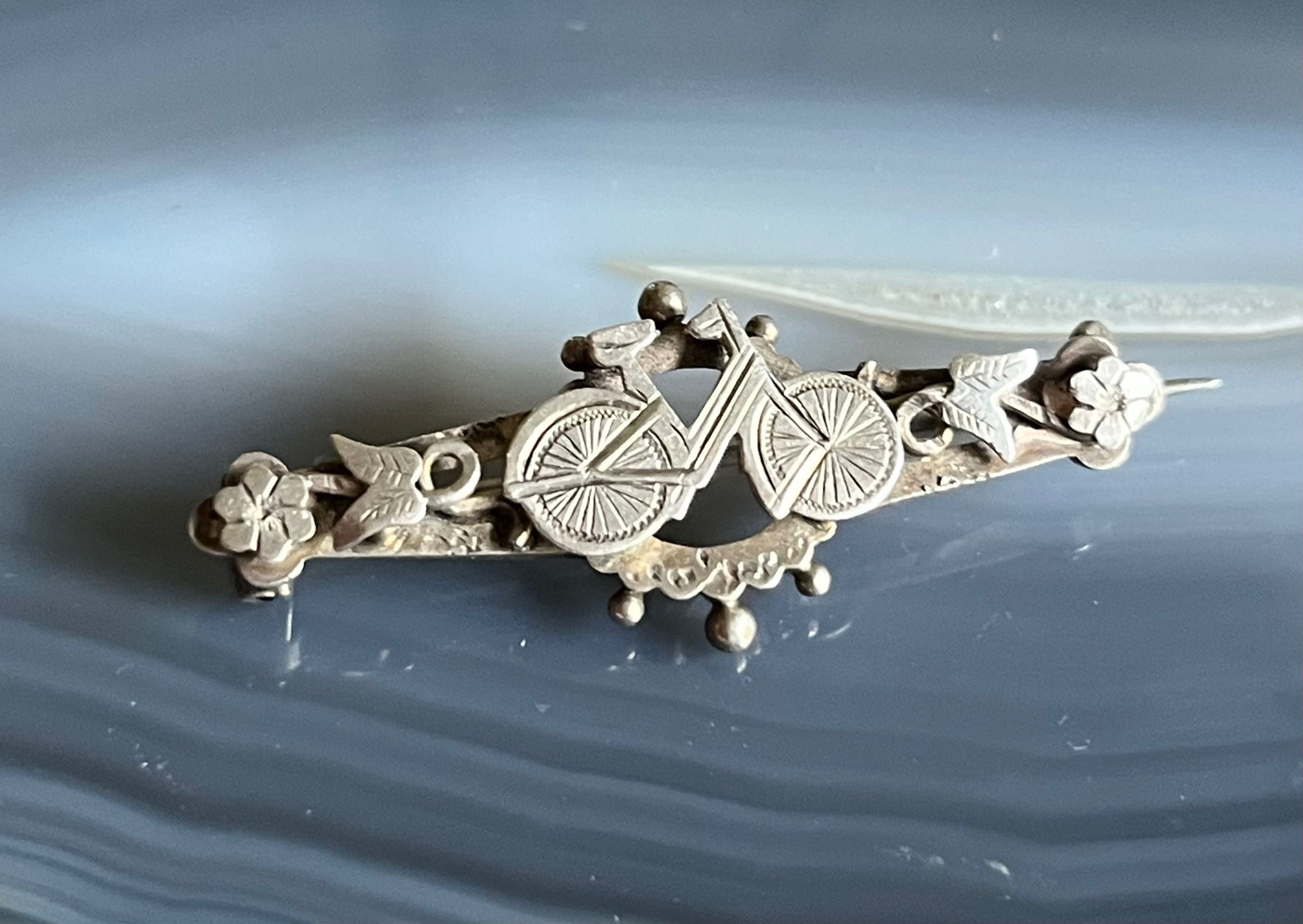Antique Victorian Sterling Silver Bicycle Brooch