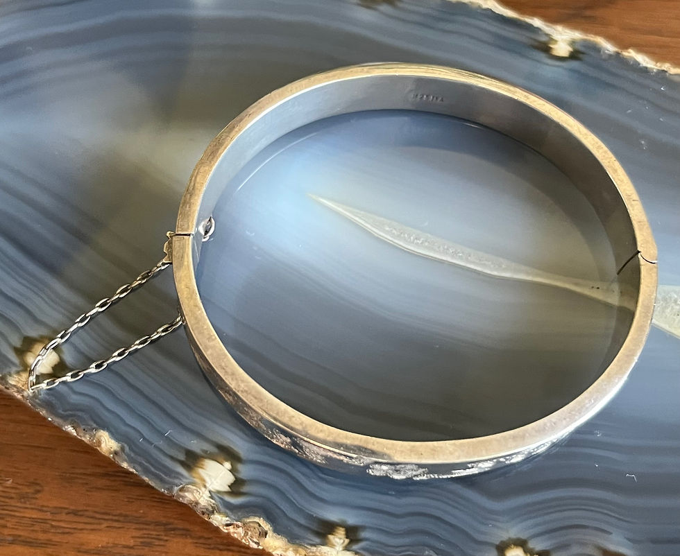 Thumbnail: Vintage Thai Sterling Silver Flower Engraved Clamper Bangle Bracelet